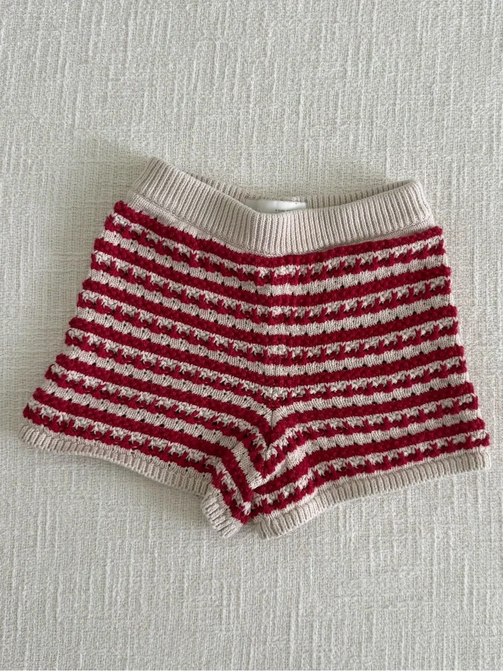 Zara Red and Cream Striped Knit Kids Shorts